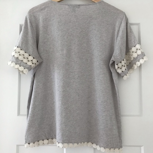 J. Crew Grey Tee Embroidered Eyelet Circle Sleeves - Picture 5 of 5